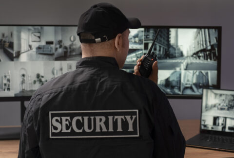portrait-male-security-guard-with-radio-station-camera-screens
